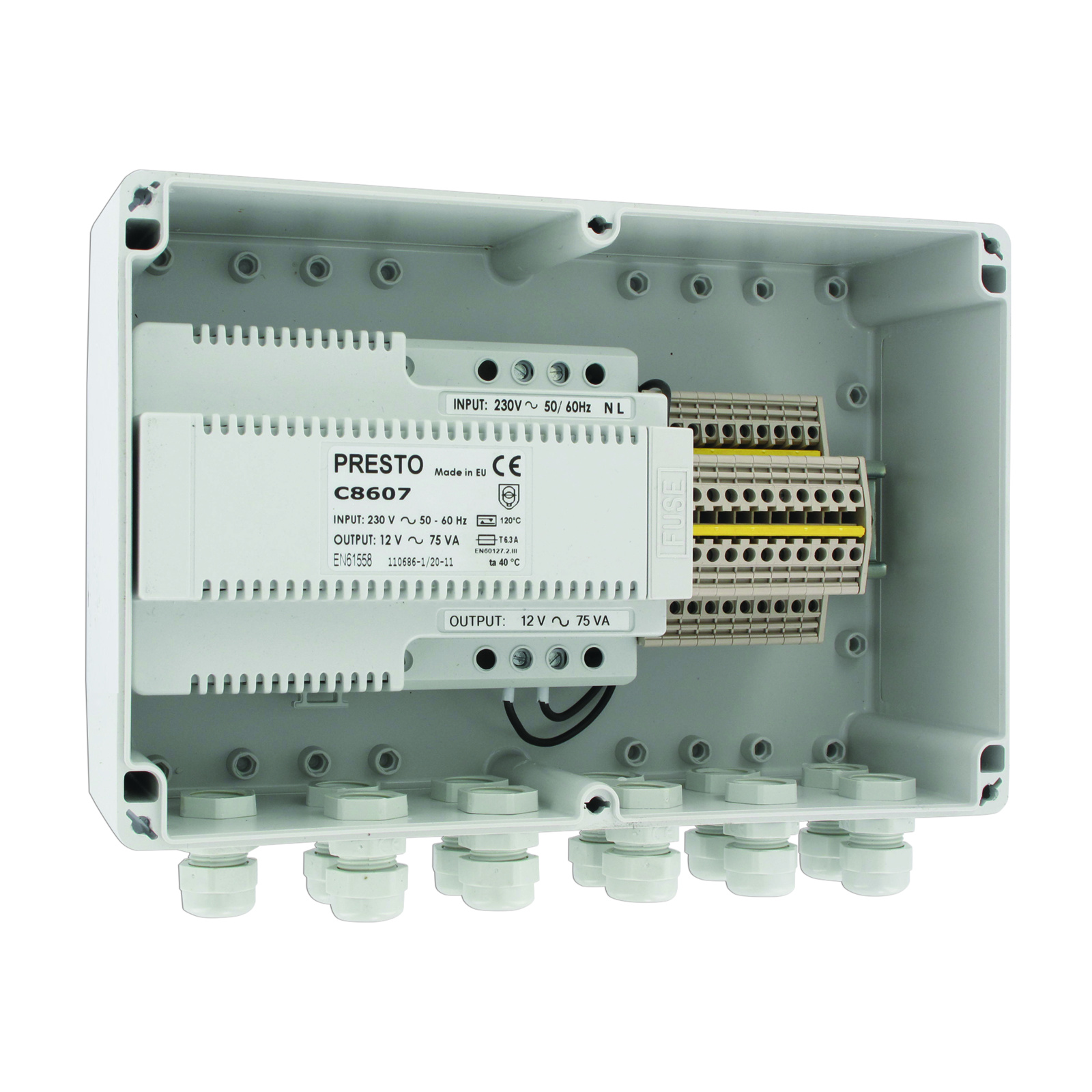 Transformateur 230 V / 12 V 75 VA boîtier étanche IP65 11-20 robinets PRESTO - 90686