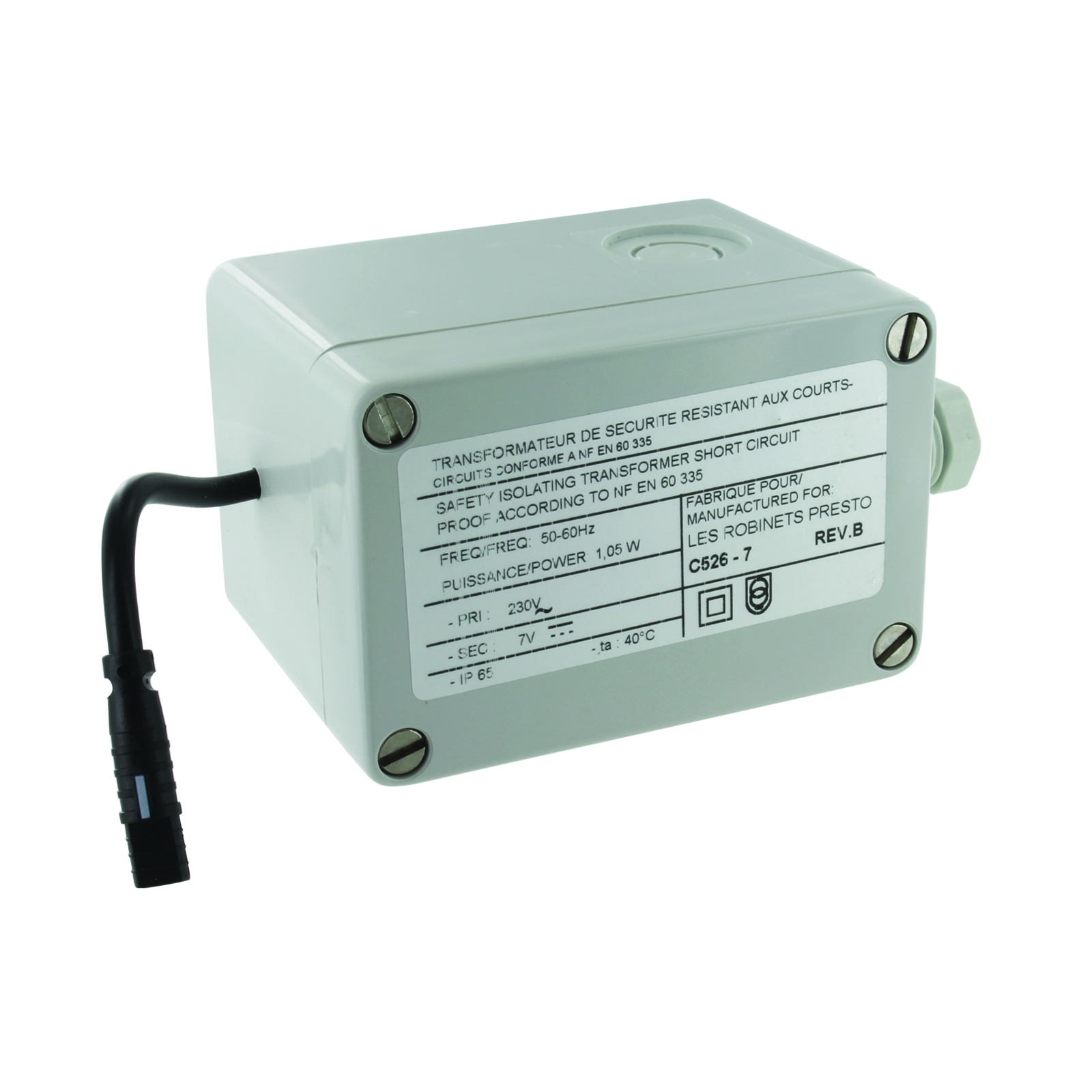Transformateur secteur 230V AC 7V DC pour robinet lavabo Volta Squale II PRESTO - 90956