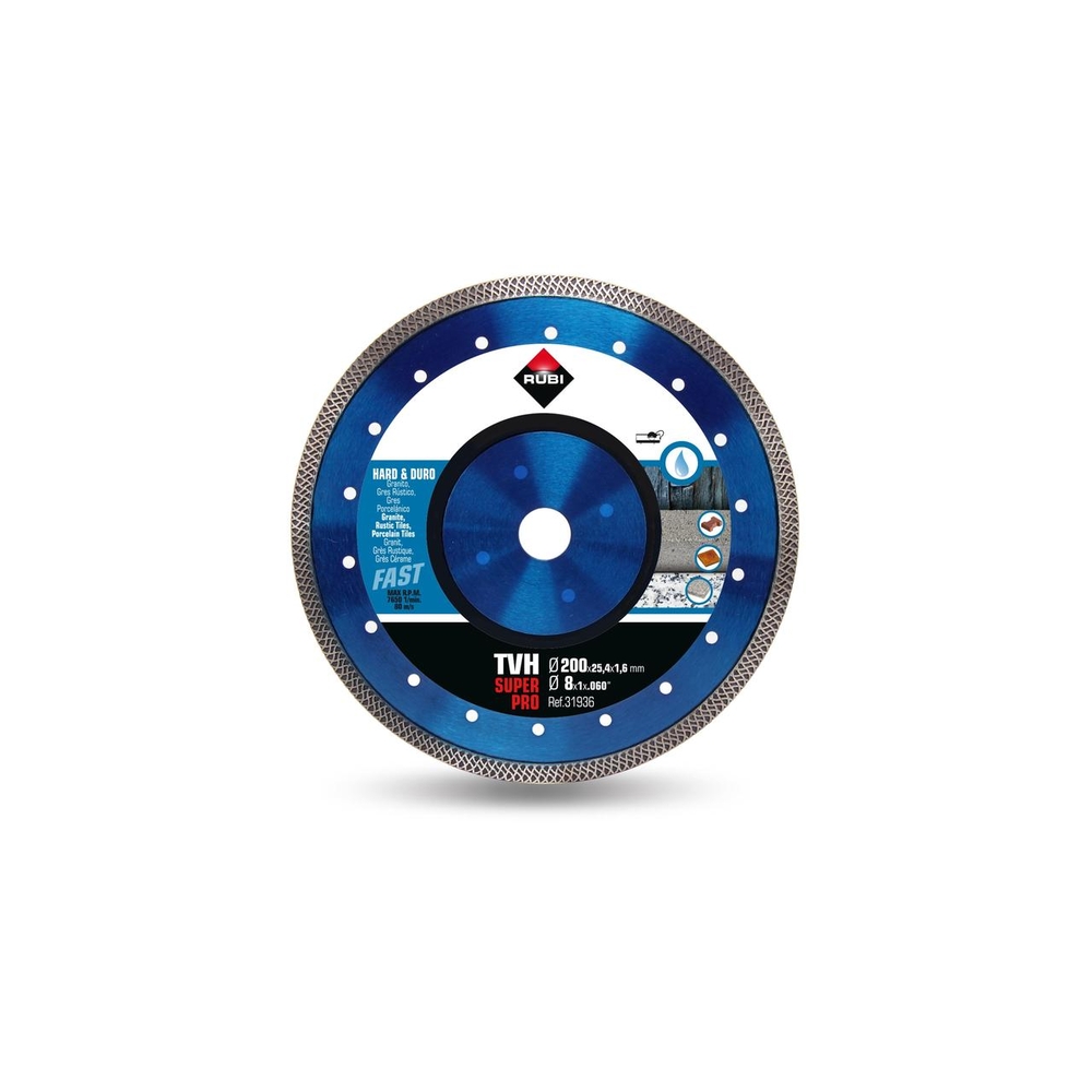 Disque à tronçonner diamanté pour matériaux durs 200 mm tvh 200 superpro RUBI - 31936
