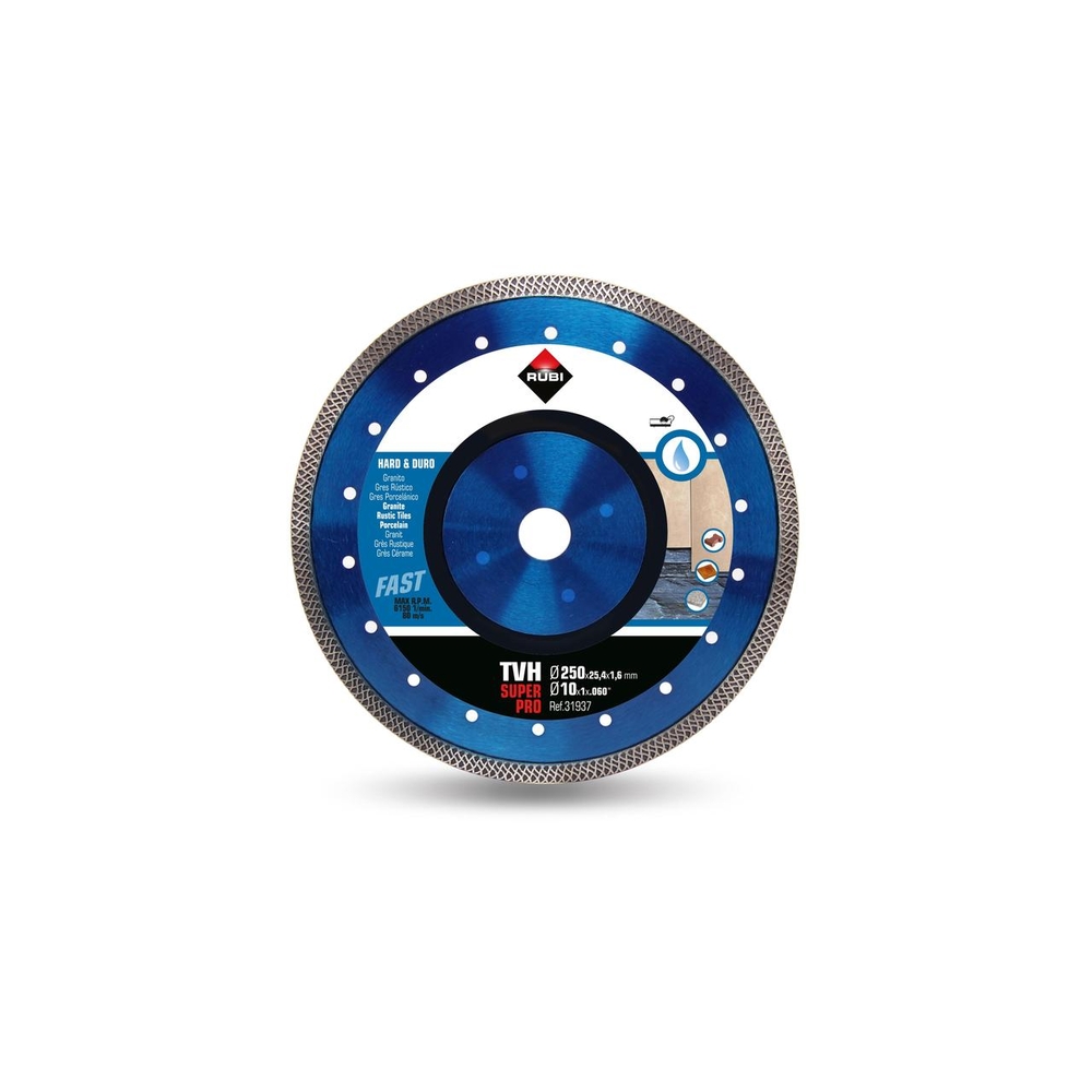 Disque à tronçonner diamanté pour matériaux durs 250 mm tvh 250 superpro RUBI - 31937