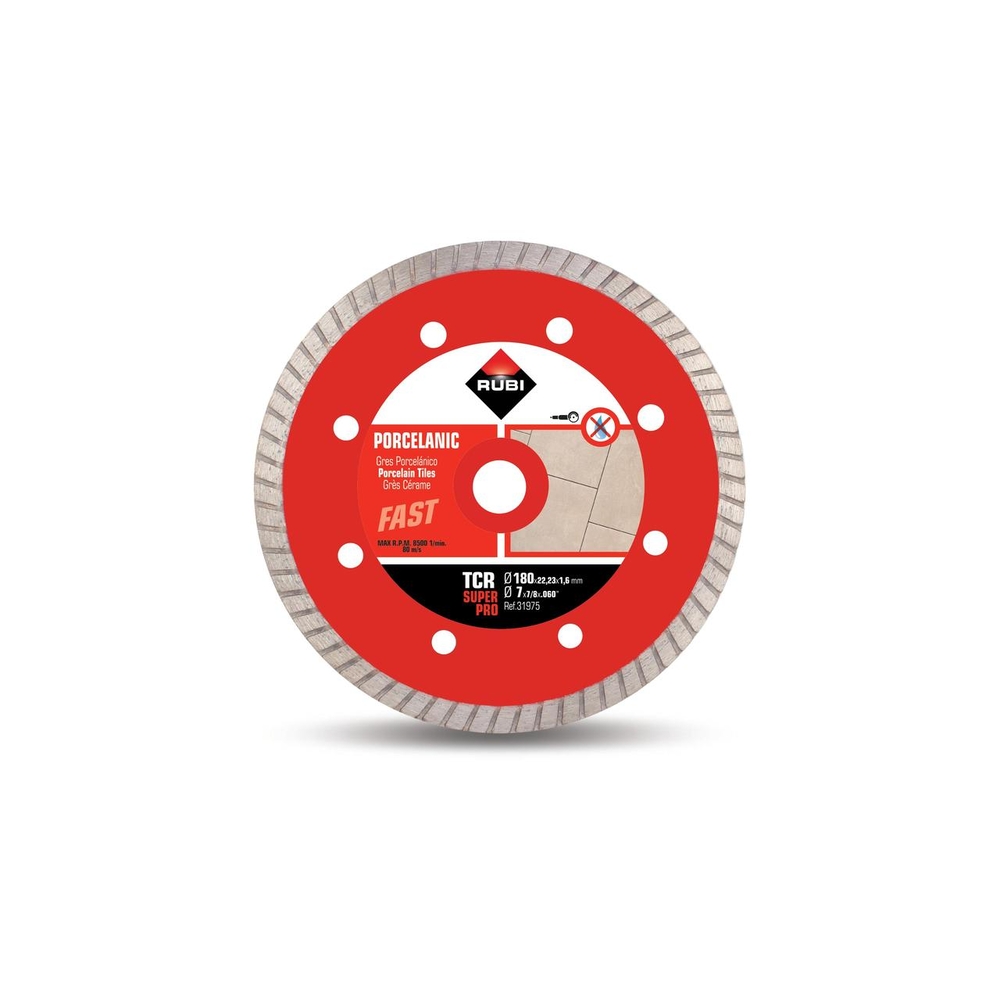 Disque à tronçonner diamanté turbo pour le grès cérame tcr 180 superpro RUBI - 31975