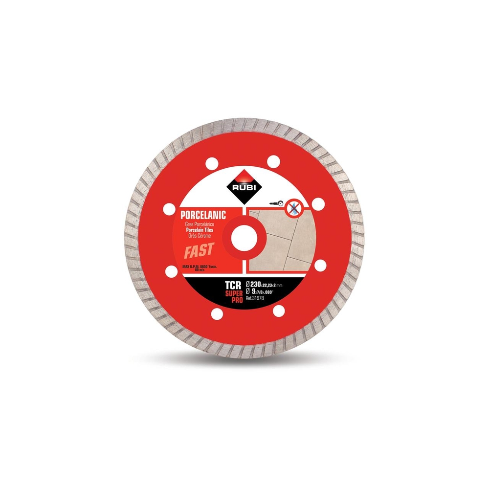 Disque à tronçonner diamanté turbo pour le grès cérame tcr 230 superpro RUBI - 31978
