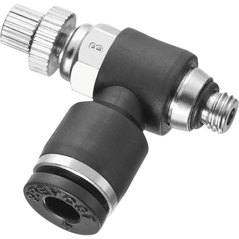 Raccord instantané polymère régleur de débit M5 pour tuyau 6mm - 01788