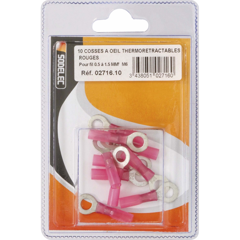 Sachet 10 cosses a oeil thermoretractable rouge pour fil 05 a 15mm² m6 - 271610