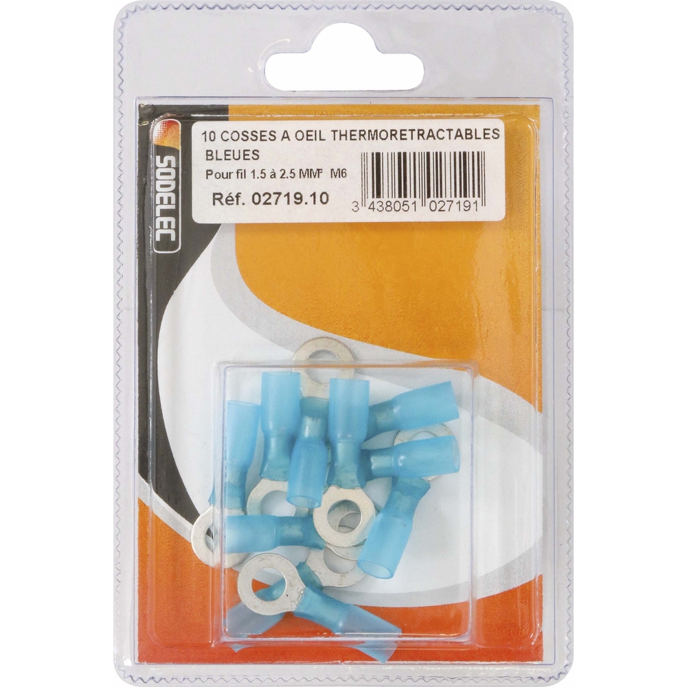 Sachet 10 cosses a oeil thermoretractable bleue pour fil 15 a 25mm² m6 - 271910