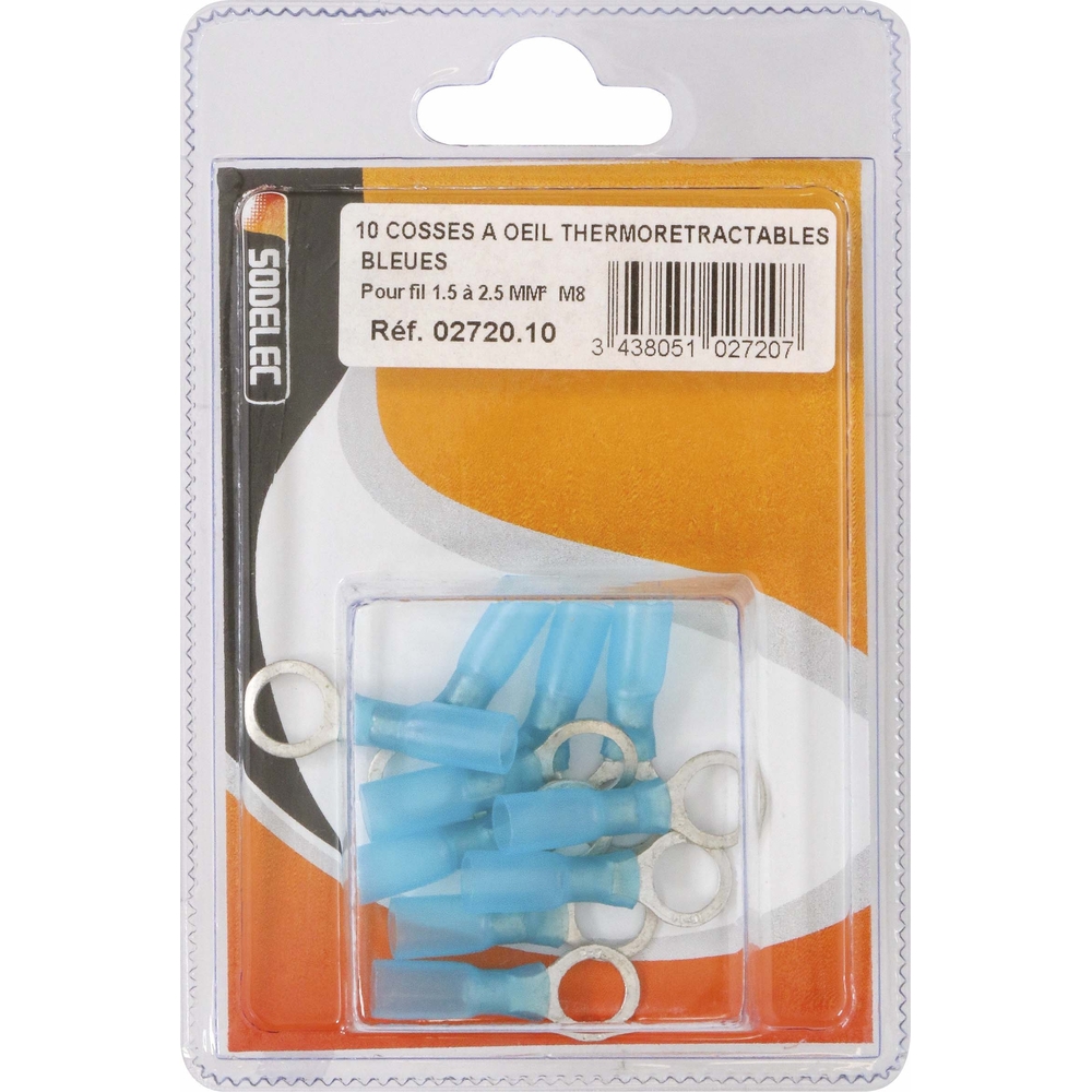 Sachet 10 cosses a oeil thermoretractable bleue pour fil 15 a 25mm² m8 - 272010