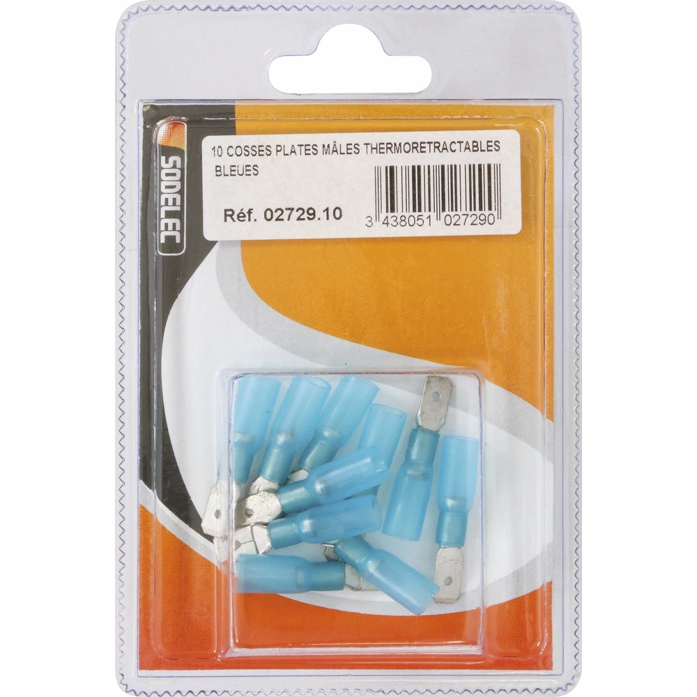 Sachet 10 cosses plates males thermoretractables bleues - 272910