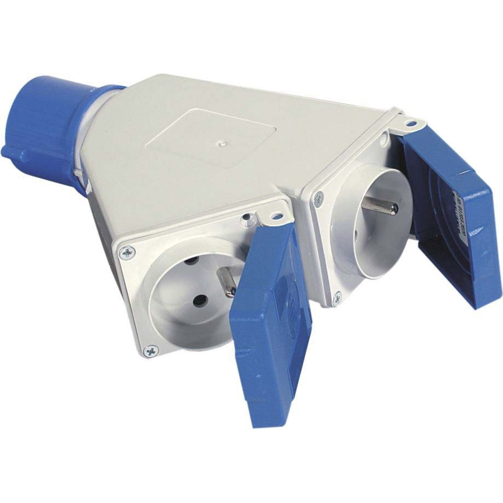 Adaptateur fiche mâle CE17 avec 2 prises femelles à clapet 2P+T 230V - 3267