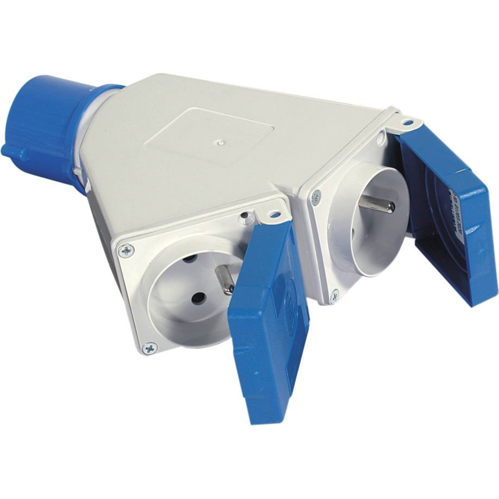 Adaptateur fiche mâle CE17 avec 2 prises femelles à clapet 2P+T 230V FANTON - 03267