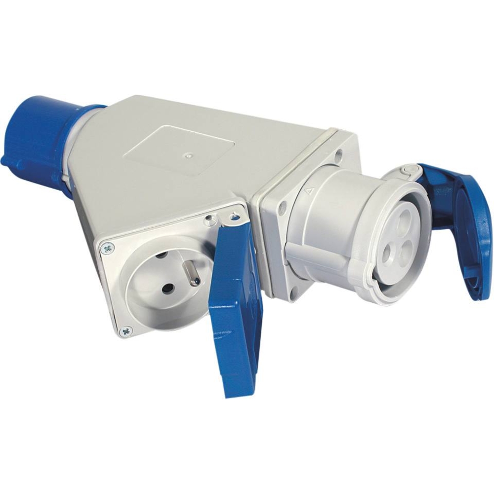 Adaptateur fiche mâle CE17 avec 2 prises femelles à clapet 2P+T 230V et CE17 230V FANTON - 03268