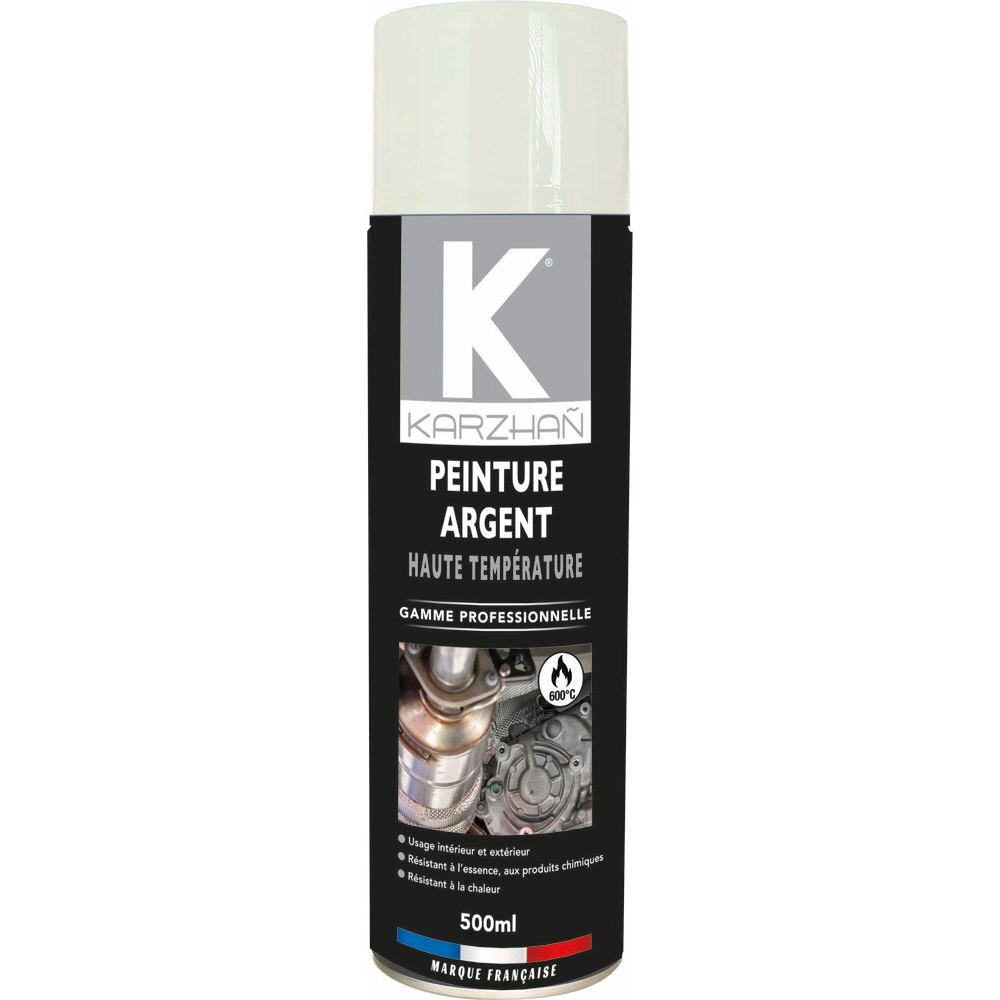 Peinture haute température 600°C argent - aérosol de 500ml KARZHAN - 03830