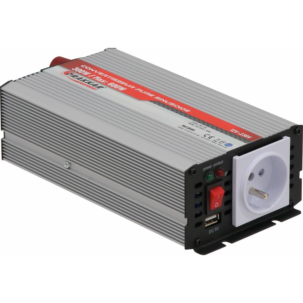 Convertisseur 12V DC/230V AC - 600W max - pure sinusoïde DRAKKAR - 05181