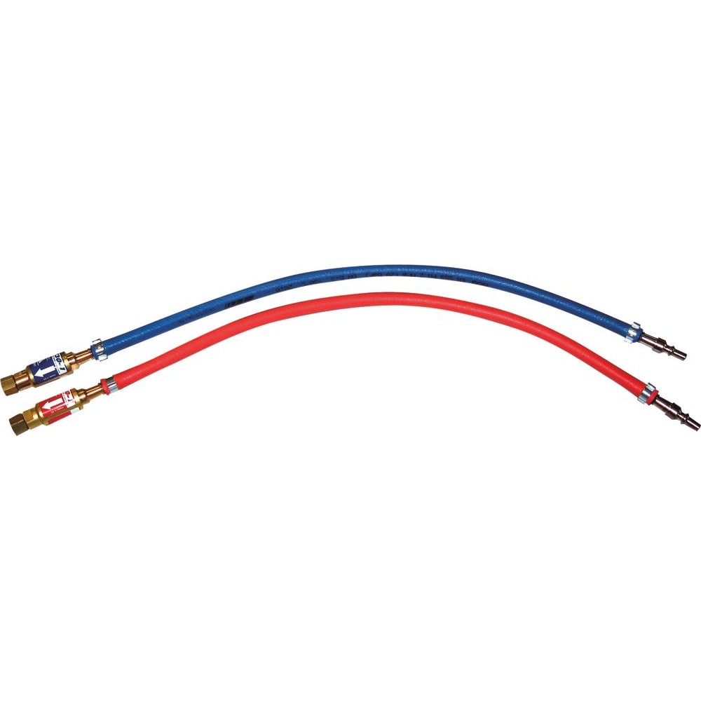 Paire de manchettes oxygène et acétylène 6,3x12mm 500mm avec raccords rapides et pare-flamme GCE CHARLEDAVE - 05621
