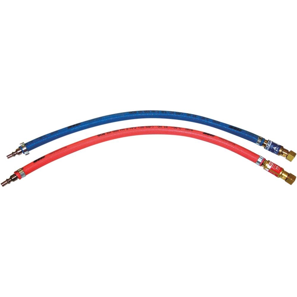 Paire de manchettes oxygène et acétylène 10x17mm 500mm avec raccords rapides et pare-flamme GCE CHARLEDAVE - 05627
