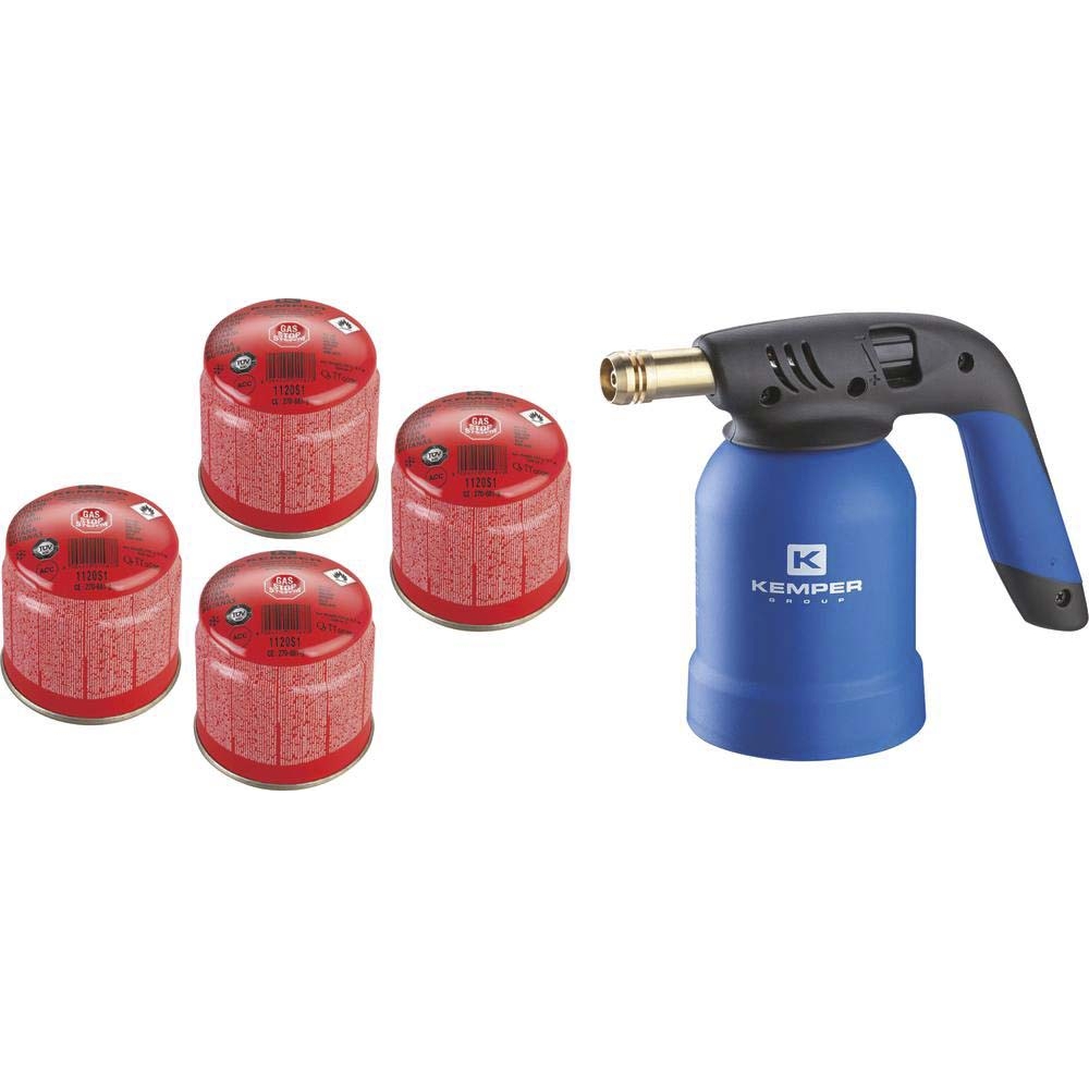 Lampe à  souder avec allumage piezo avec 4 cartouches de gaz à percer 190g KEMPER - 05895