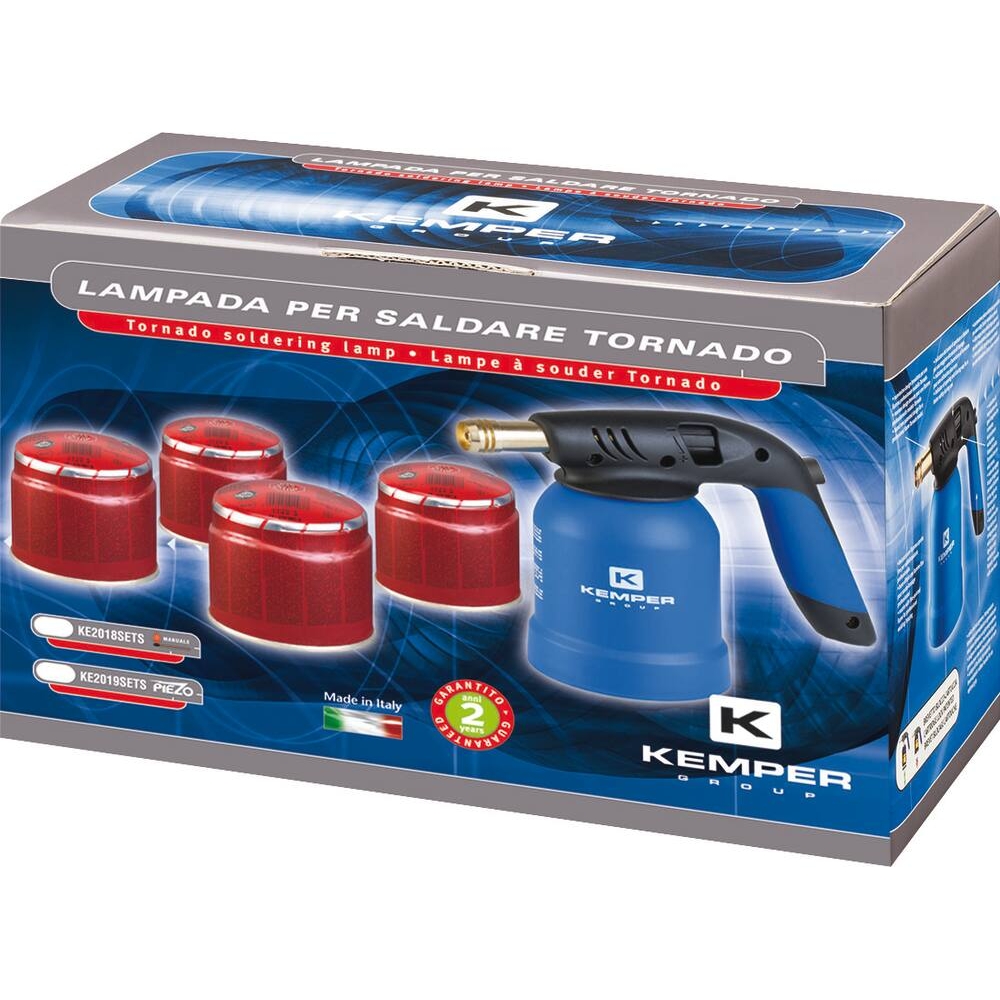 Lampe à souder avec allumage piezo avec 4 cartouches de gaz à percer 190g KEMPER - 05895
