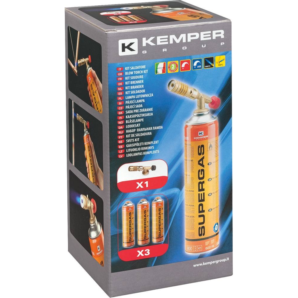 Lampe à souder avec 3 cartouches de gaz 600ml filetage 7/16