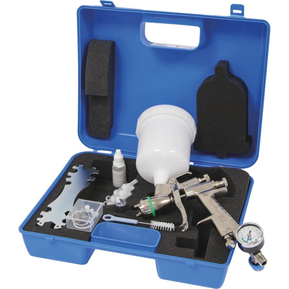 Pistolet de peinture HVLP godet supérieur 680ml buse 1,5mm avec régulateur de pression - en mallette WALMEC - 06430