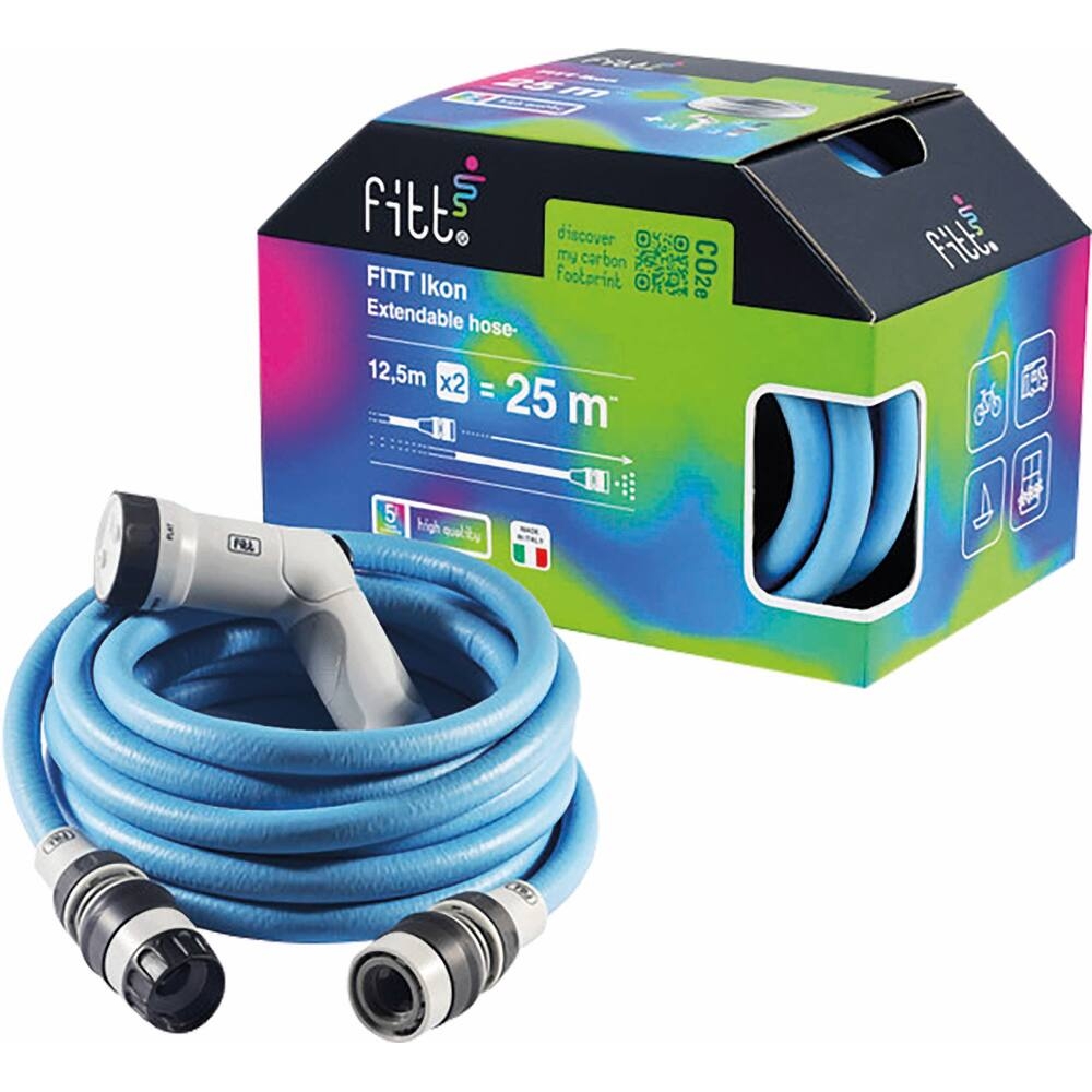 Tuyau d'arrosage extensible bleu avec raccords et pistolet multi-jets - 25m FITT - 06437