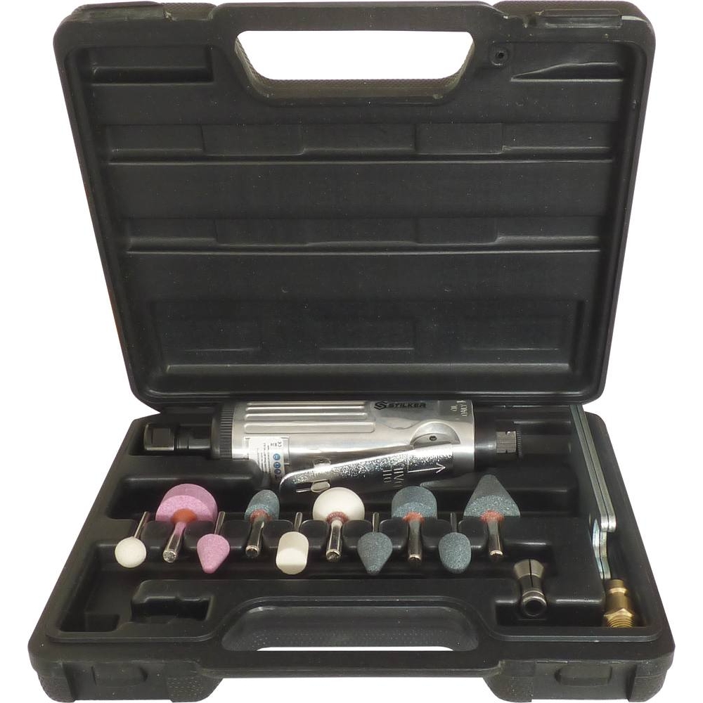 Meuleuse pneumatique droite - kit complet en mallette 16 pcs STILKER - 06953
