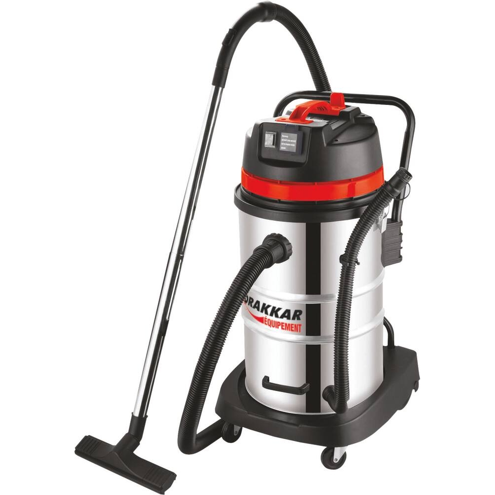 Aspirateur eau et poussière 50L 230V 1200W cuve inox basculante/prise électroportatif DRAKKAR - 07403