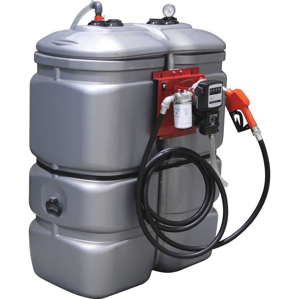 Cuve de stockage gasoil PEHD 750L double paroi avec station à gasoil 230V 60 l/min et pistolet automatique/volucompteur/filtre DRAKKAR - 08063