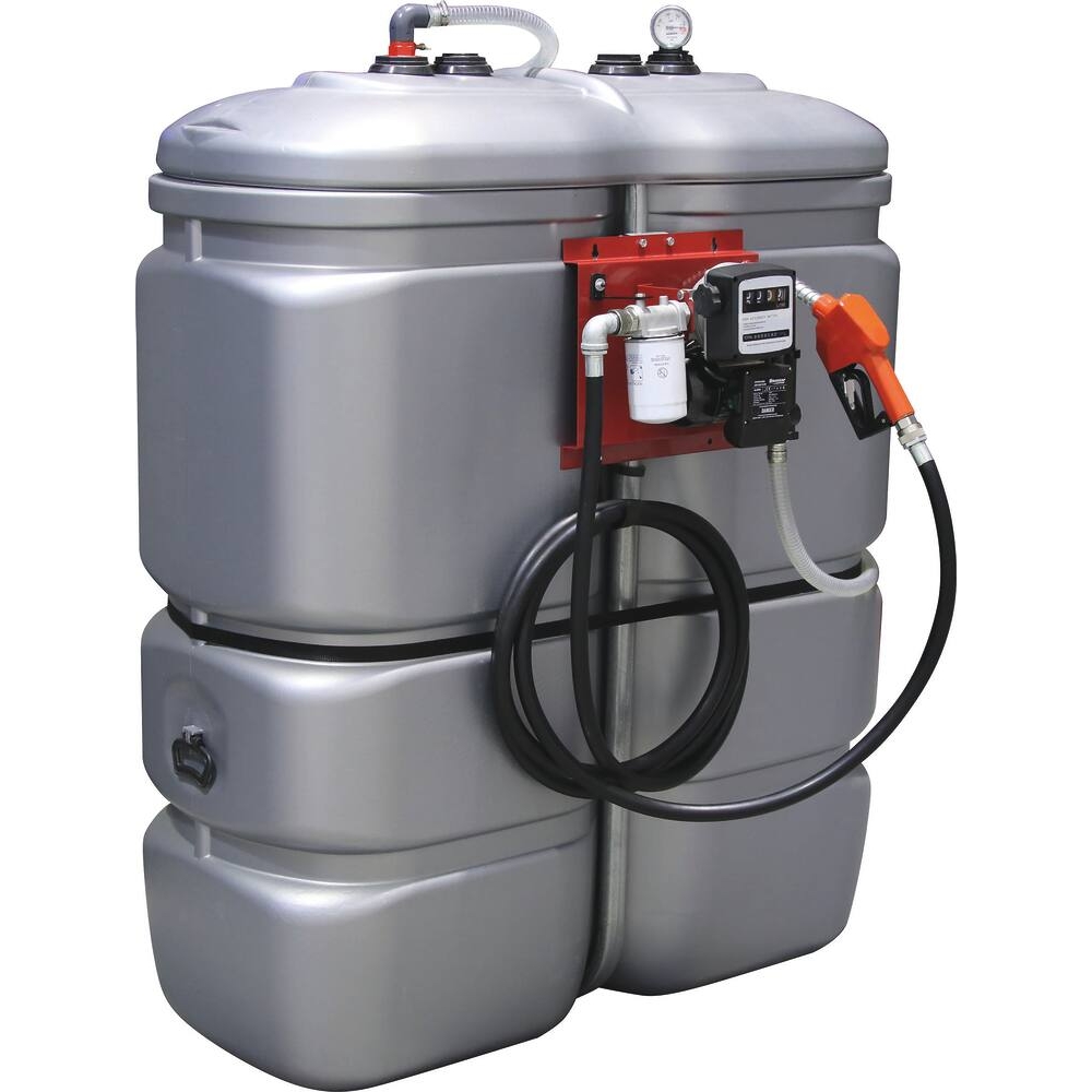 Cuve de stockage gasoil PEHD 1000L double paroi avec kit station à gasoil 230V 60 l/min et pistolet automatique/compteur/filtre DRAKKAR - 08073
