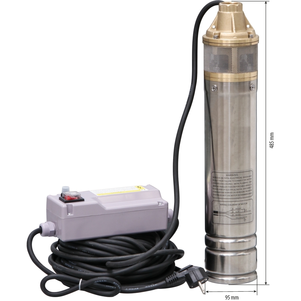 Pompe à eau immergée de puits 1 turbine laiton diamètre 95mm 230V 750W DRAKKAR - 08107