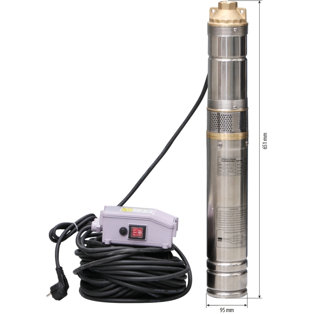 Pompe à eau immergée de puits à vis diamètre 95mm 230V 750W DRAKKAR - 08109