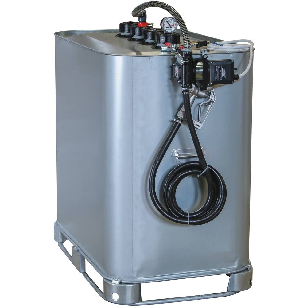Cuve de stockage gasoil galvanisée 700L double paroi avec kit pompe à gasoil 12V 56 l/min PIUSI - 08114