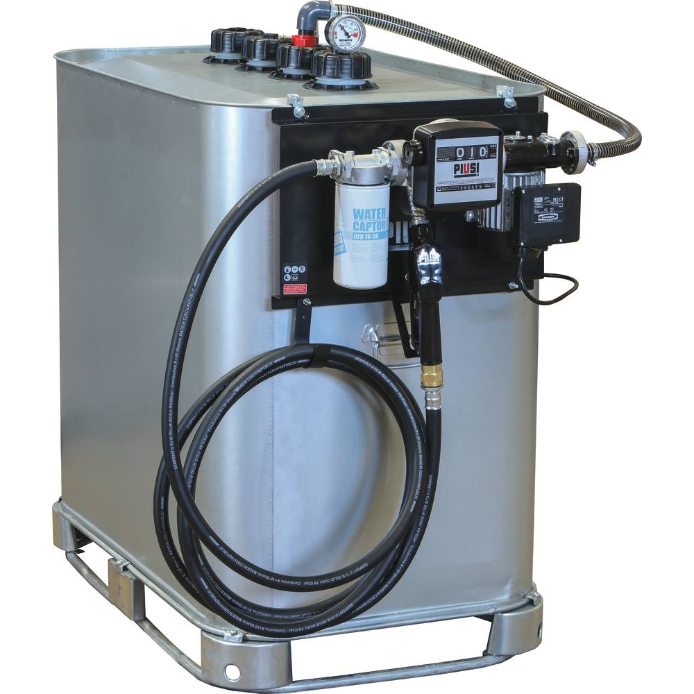 Cuve de stockage gasoil galvanisée 700L double paroi avec station à gasoil 230V 56 l/min et pistolet automatique/volucompteur/filtre PIUSI - 08115