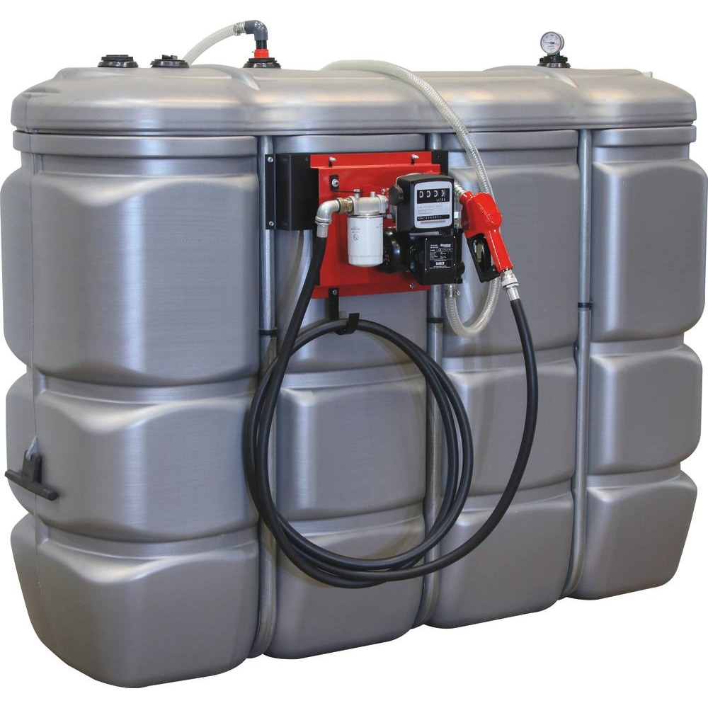 Cuve de stockage gasoil PEHD 2000L double paroi avec station à gasoil 230V 60 l/min et pistolet automatique/compteur/filtre DRAKKAR - 08117