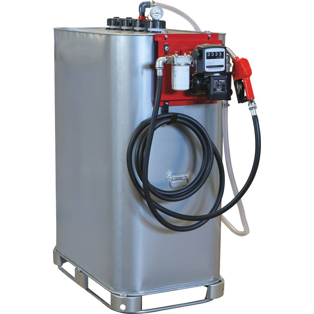 Cuve de stockage gasoil galvanisée 1000L double paroi avec station à gasoil 230V 60 l/min et pistolet automatique/compteur/filtre DRAKKAR - 08123