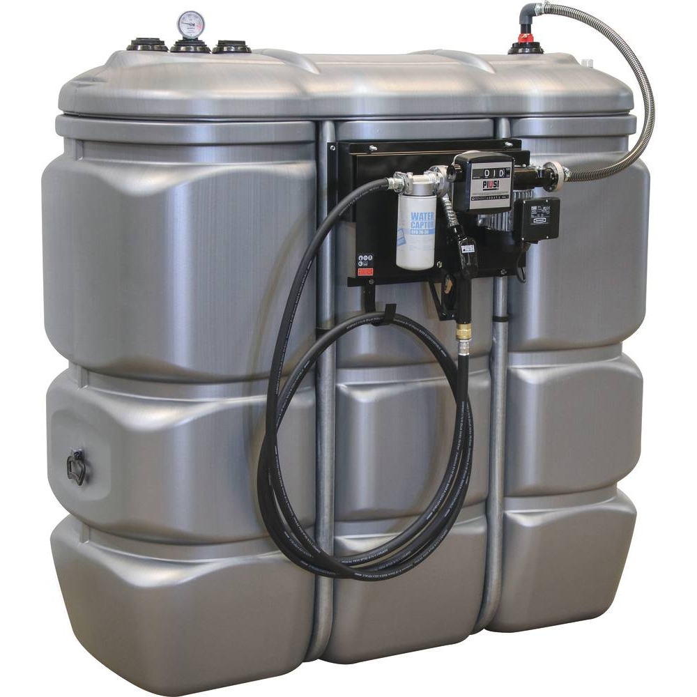 Cuve de stockage gasoil PEHD 1500L double paroi avec station &agrave; gasoil 230V 70 l/min et pistolet automatique/compteur/filtre PIUSI - 08129