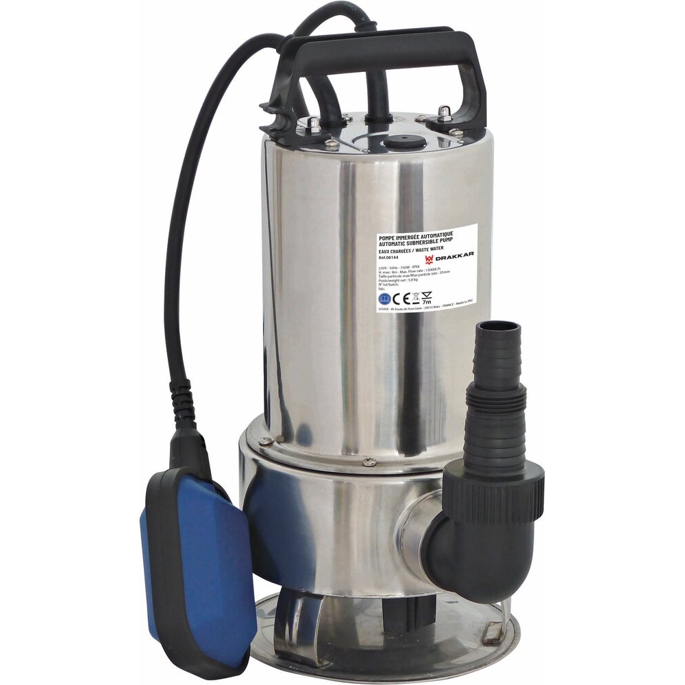 Pompe à eau immergée automatique inox 230V 750W avec flotteur DRAKKAR - 08144