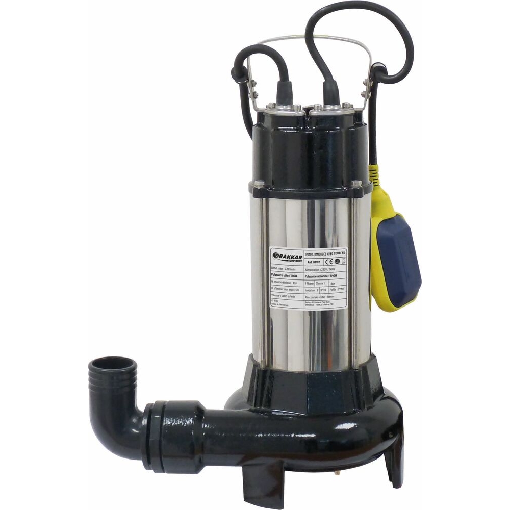 Pompe à eau immergée automatique fonte avec couteau 230V 1100W avec flotteur DRAKKAR - 08182