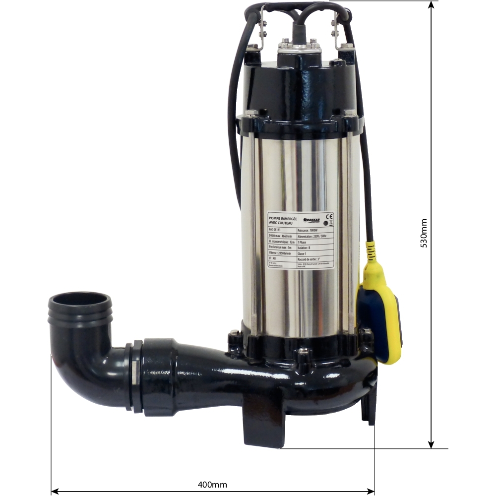 Pompe à eau immergée automatique fonte avec couteau 230V 1800W avec flotteur DRAKKAR - 08183