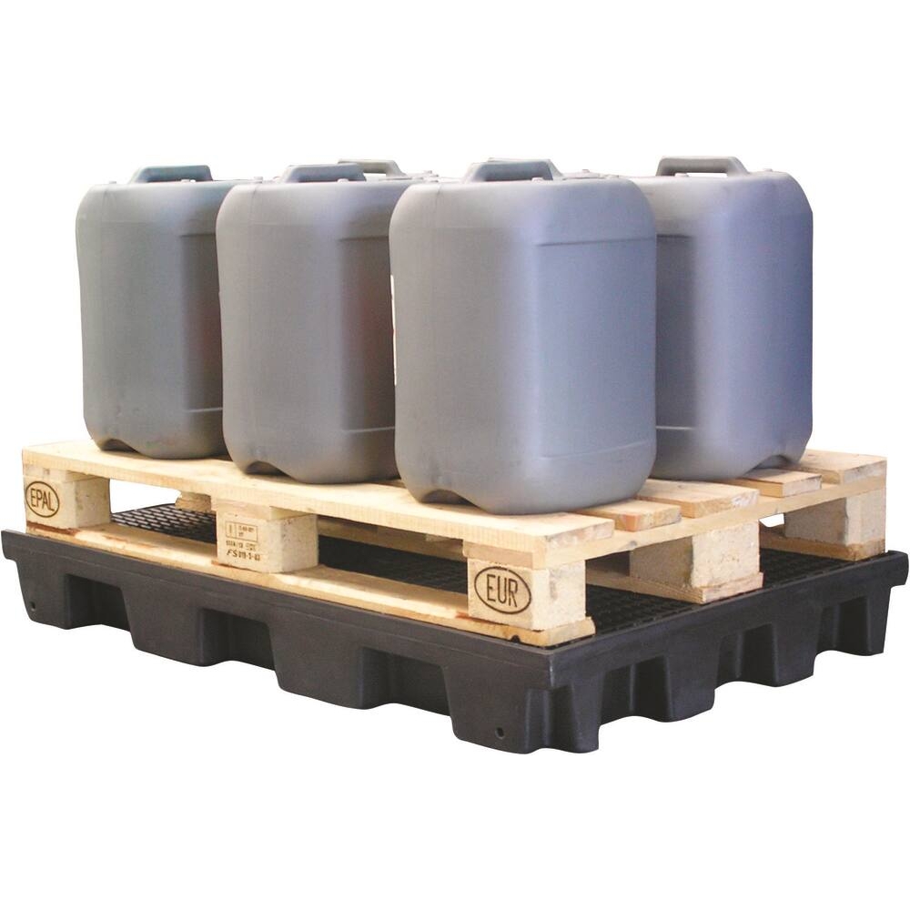 Bac de rétention 120L avec caillebotis 100% PE - plateforme H.150mm - format 1 palette DRAKKAR - 08241