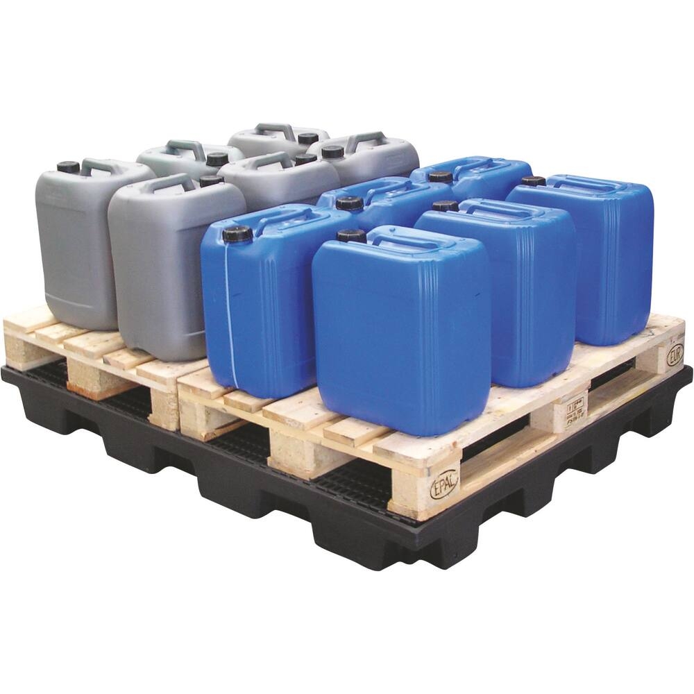 Bac de rétention 240L avec caillebotis 100% PE - plateforme H.150mm - format 2 palettes DRAKKAR - 08242