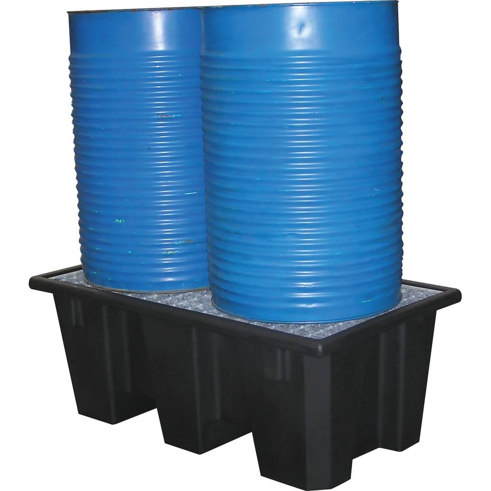 Bac de rétention 220L PE avec caillebotis acier pour 2 fûts - format compact DRAKKAR - 08245