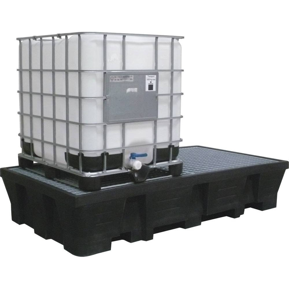 Bac de rétention 1000L PE avec caillebotis acier - format XXL pour 2 IBC DRAKKAR - 08246