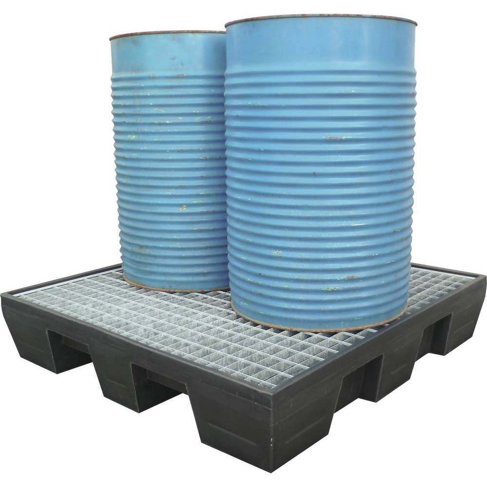 Bac de rétention 220L PE avec caillebotis acier pour 2 fûts - format carré DRAKKAR - 08248