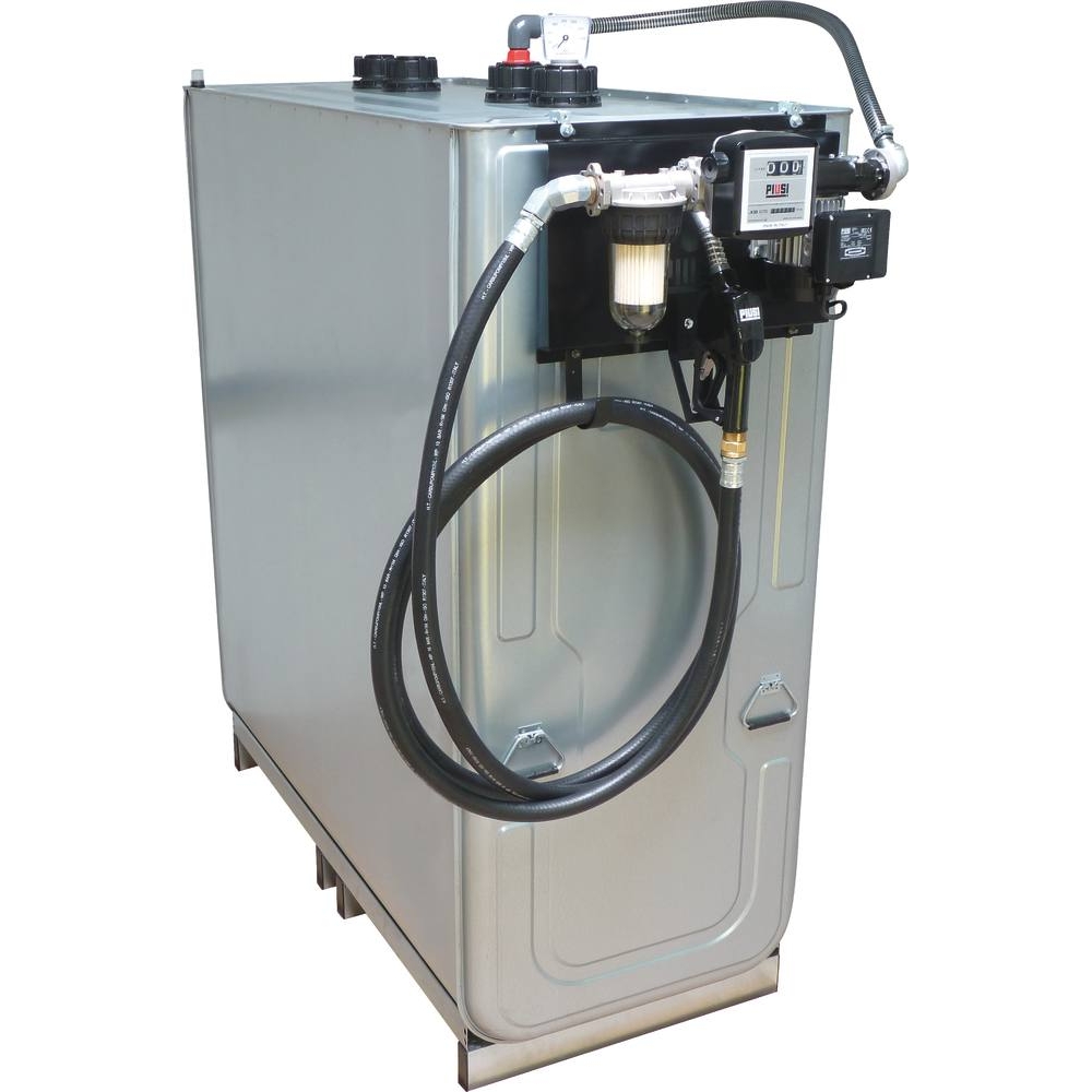 Cuve de stockage gasoil galvanisée 1500L double paroi avec station à gasoil 230V 70 l/min et pistolet automatique/compteur/filtre transparent PIUSI - 08299