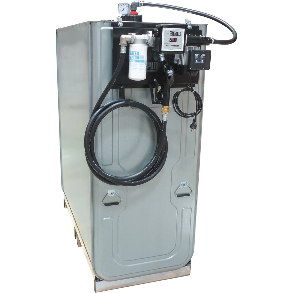 Cuve de stockage gasoil galvanisée 1500L double paroi avec station à gasoil 230V 56 l/min et pistolet automatique/compteur/filtre PIUSI - 08337