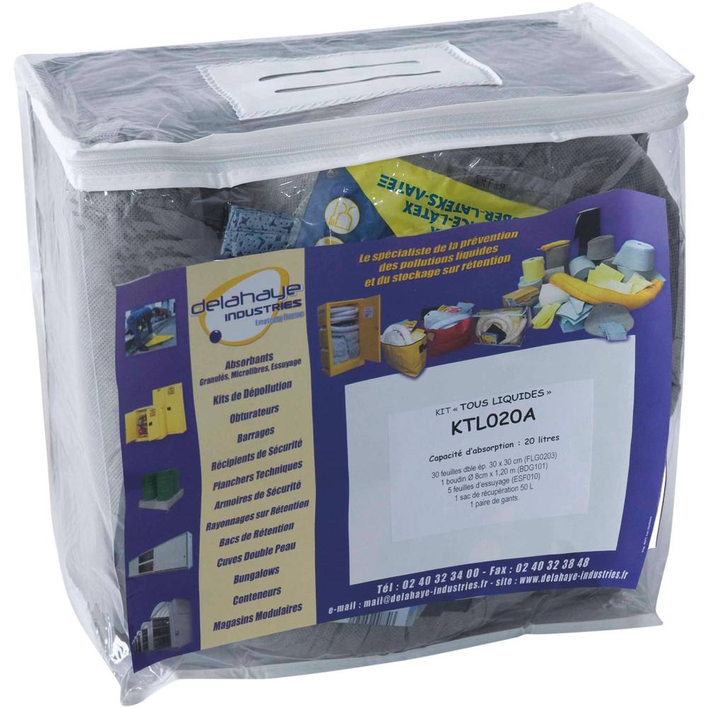 Absorbant 20L tous liquides - kit d'intervention 39 pcs - 08347