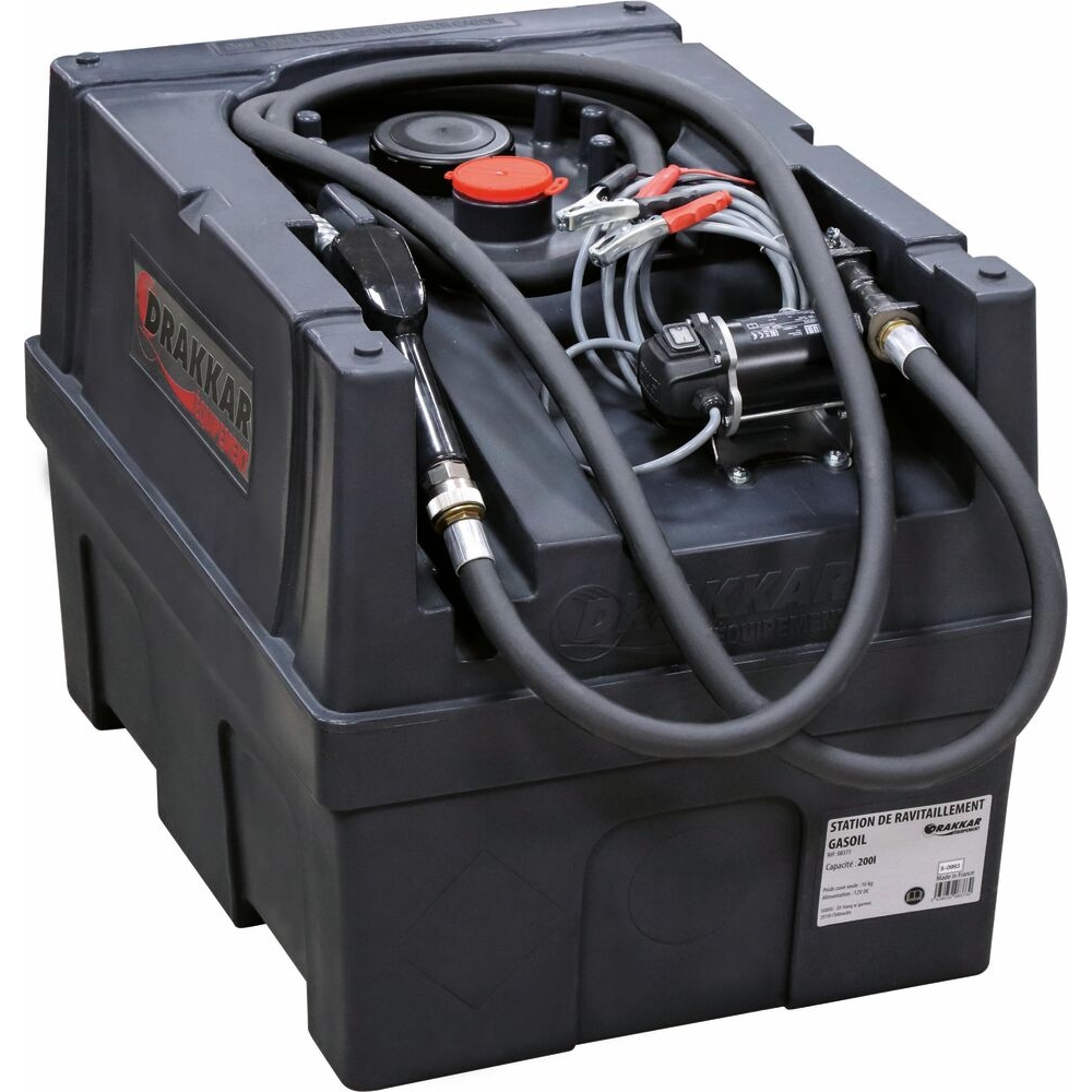Cuve de ravitaillement gasoil PE 200L avec kit pompe à gasoil 12V 45 l/min et pistolet automatique DRAKKAR - 08373