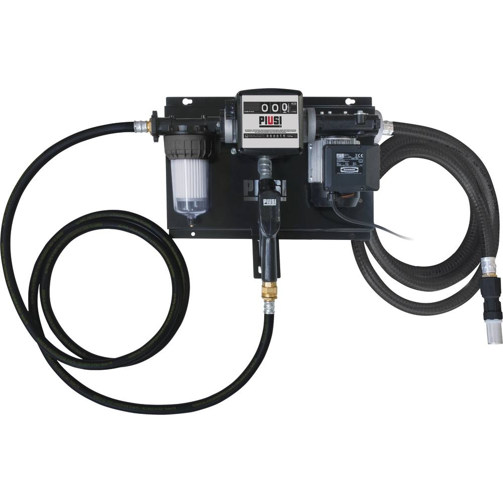 Pompe à gasoil 230V 70 l/min avec pistolet automatique/volucompteur/filtre transparent absorption d'eau/tuyau d'aspiration - station murale PIUSI - 08392