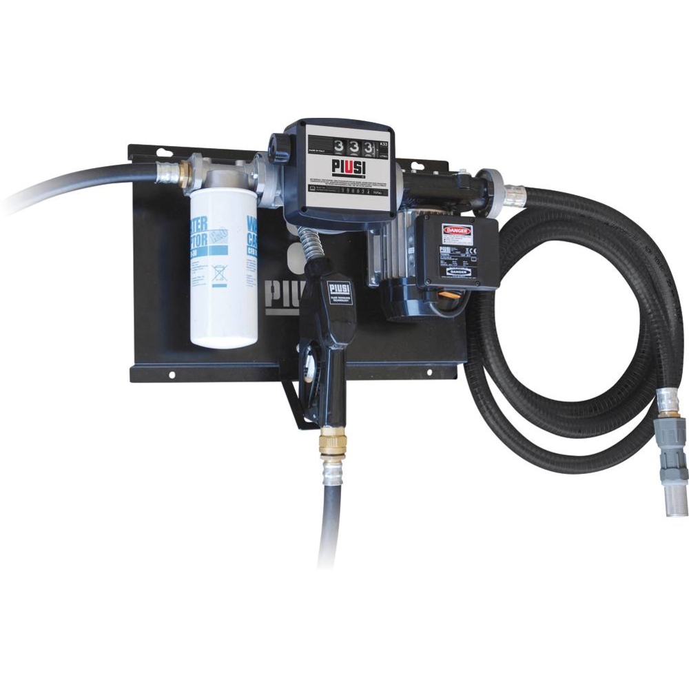 Pompe à gasoil 230V 100 l/min avec pistolet automatique/volucompteur/filtre absorption d'eau/tuyau d'aspiration - station murale PIUSI - 08450