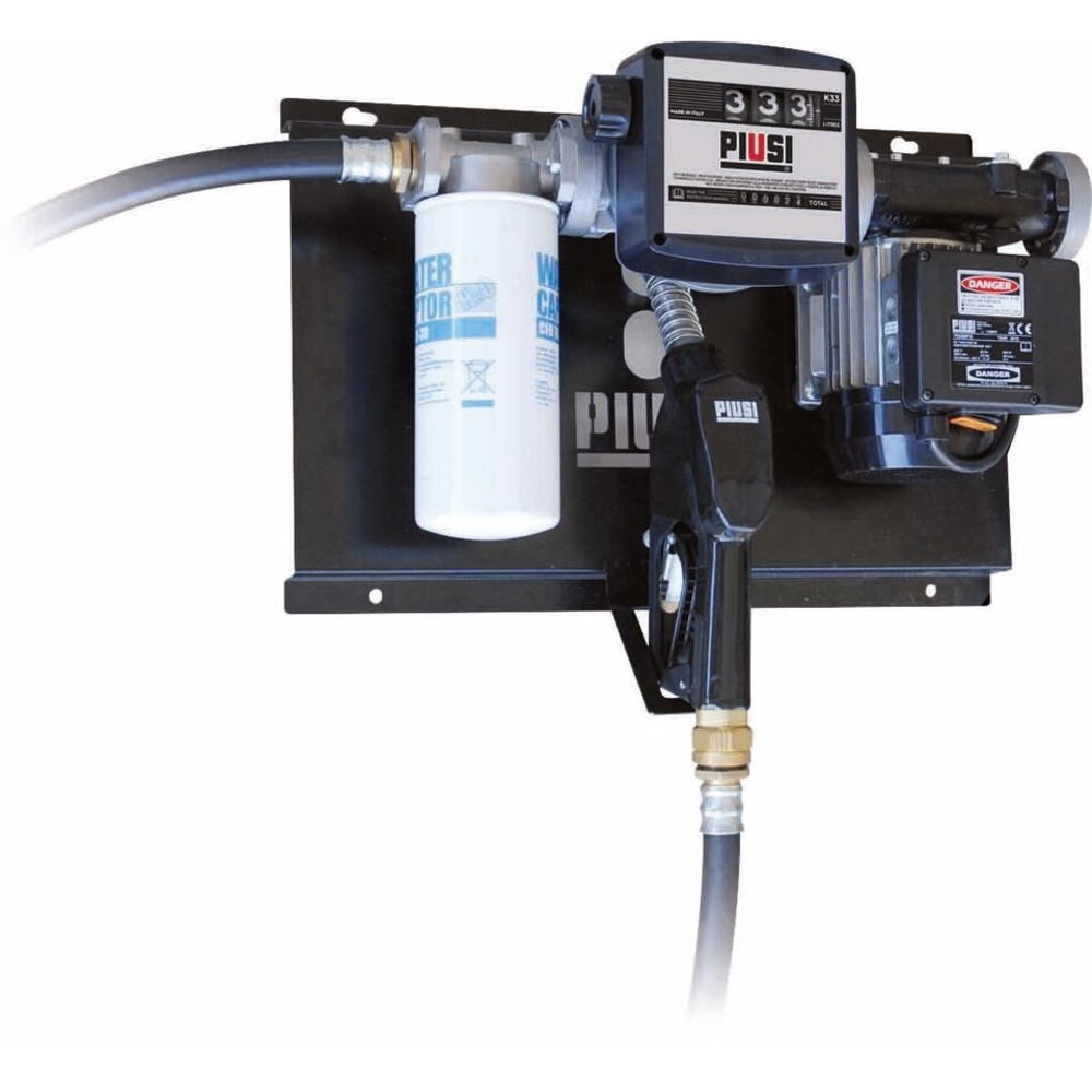 Pompe à gasoil 230V 72 l/min avec pistolet automatique/volucompteur/filtre absorption d'eau - station murale PIUSI - 08569