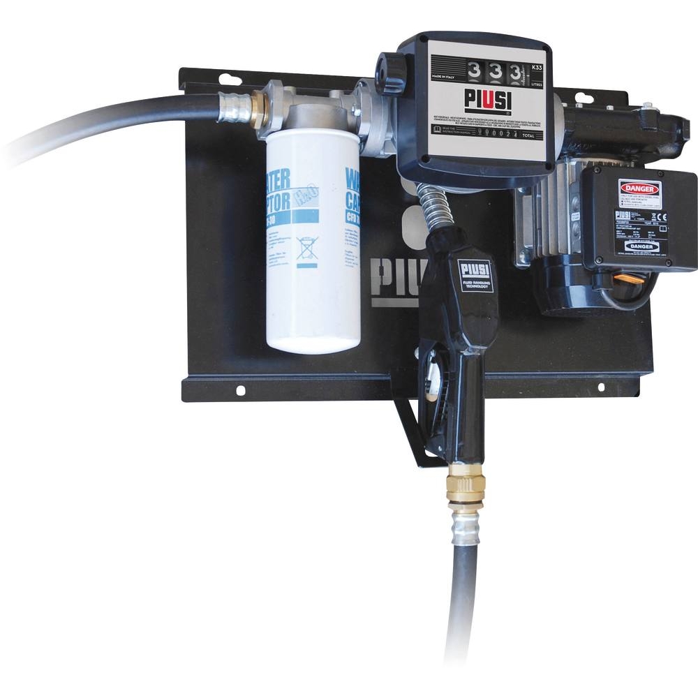 Pompe à gasoil 230V 56 l/min avec pistolet automatique/volucompteur/filtre absorption d'eau - station murale PIUSI - 08589